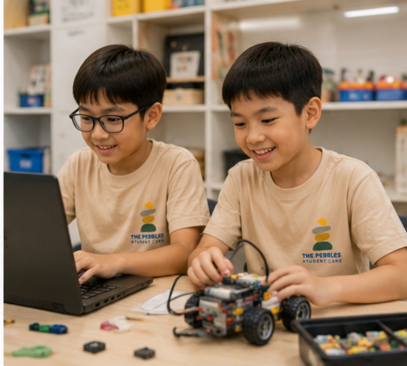 Pebbles students learning to code on a laptop