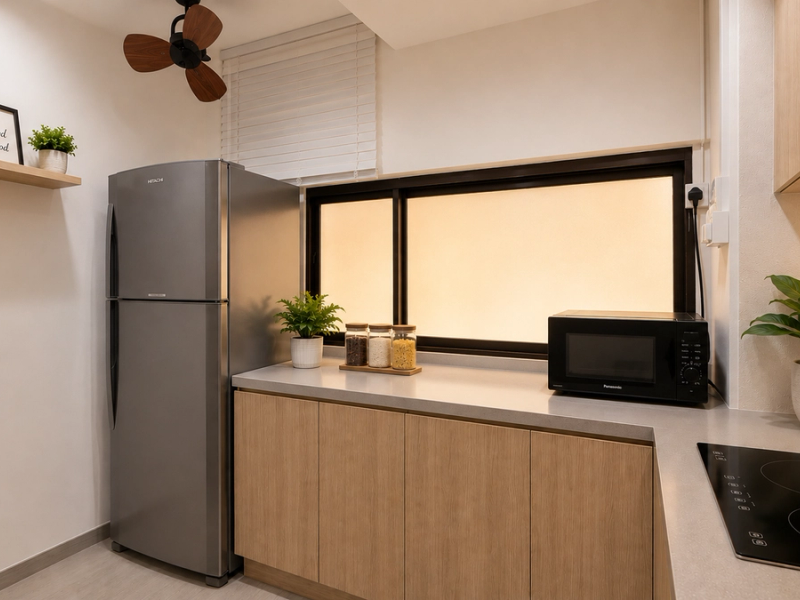 The on-site kitchen where daily lunch and tea are freshly prepared